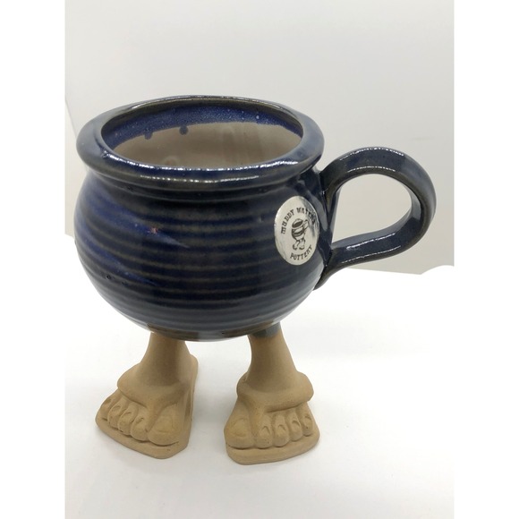 Muddy Waters Pottery Other - Muddy Waters Pottery 1985 Vintage Feet Flip Flops Coffee Mug Cobalt Blue 6in